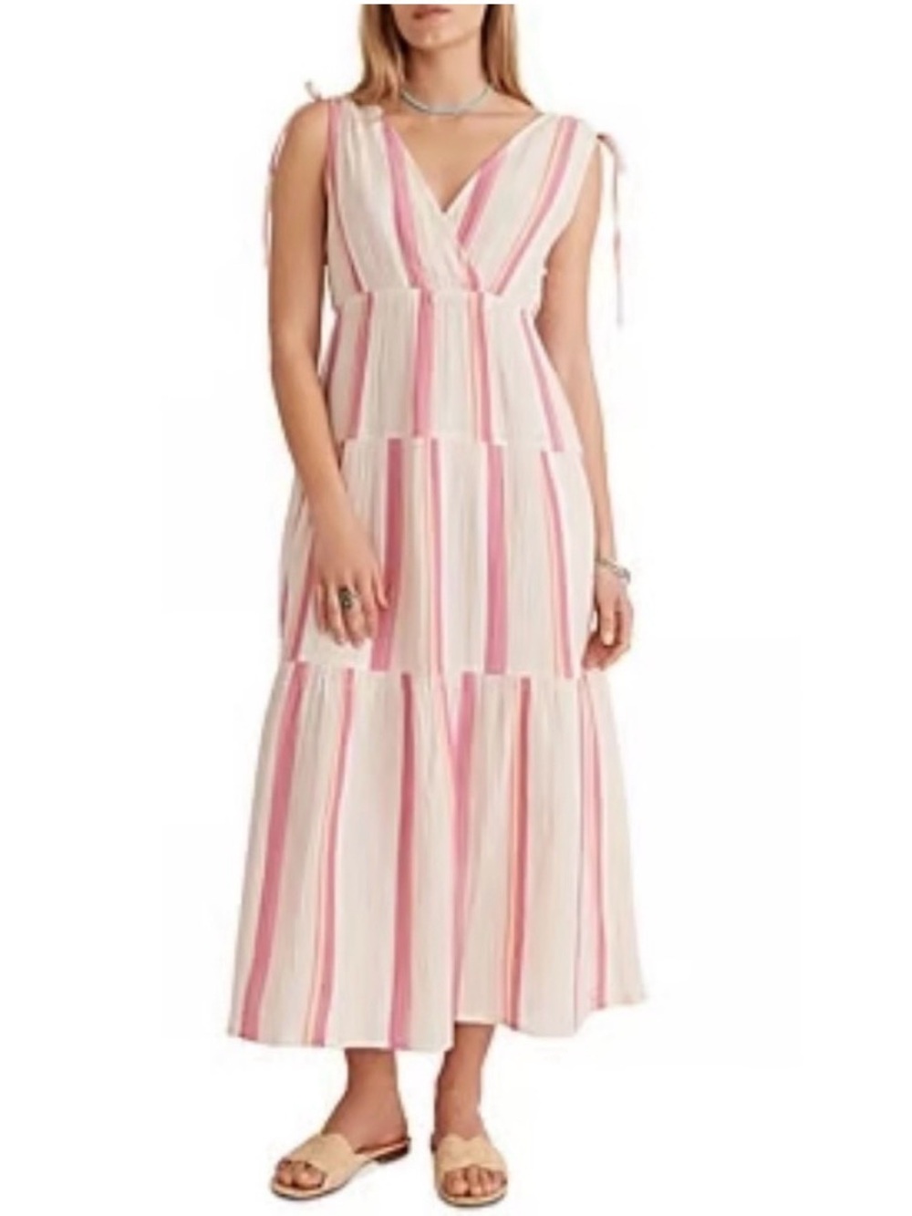 Marine Layer Pink & Cream Striped Tiered Ruffle Sundress — Size XS